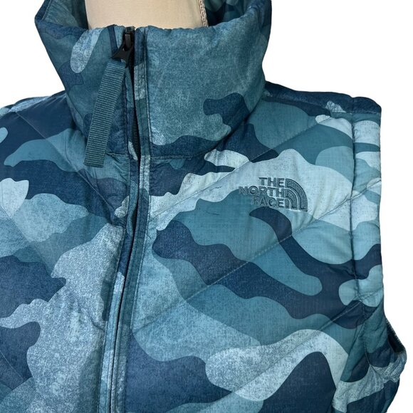 The North Face Womens 550 Fill Alpz Blue Camo Goose Down Vest Size Medium - Picture 10 of 14